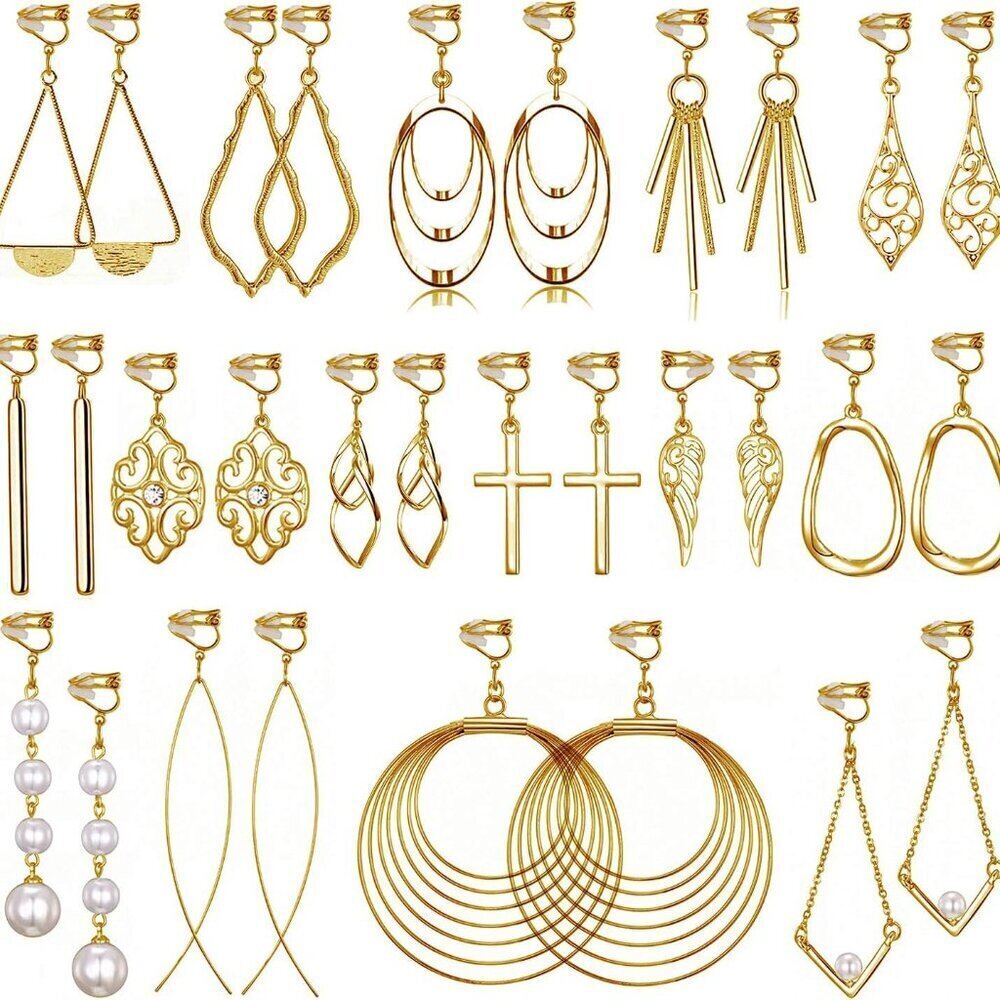 15 Pairs Gold Clip-On Earrings Set Lightweight Hypoallergenic Non Pierced
